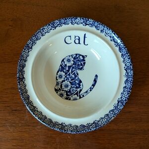 Vintage Norma Sherman Royal Crownford Calico Cat Blue Bowl Trinket Dish
